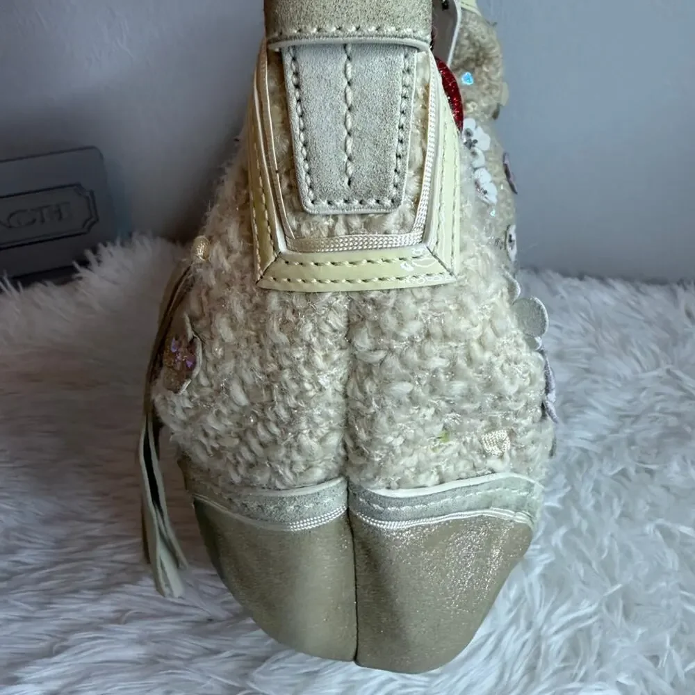 RARE y2k Coach Vintage Chelsea Tweed Hobo In Sequin Tea Rose Hobo Shoulder Bag
